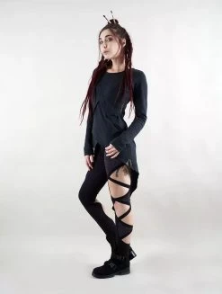 Top Asymétrique Manche Longue "Pisac", Noir