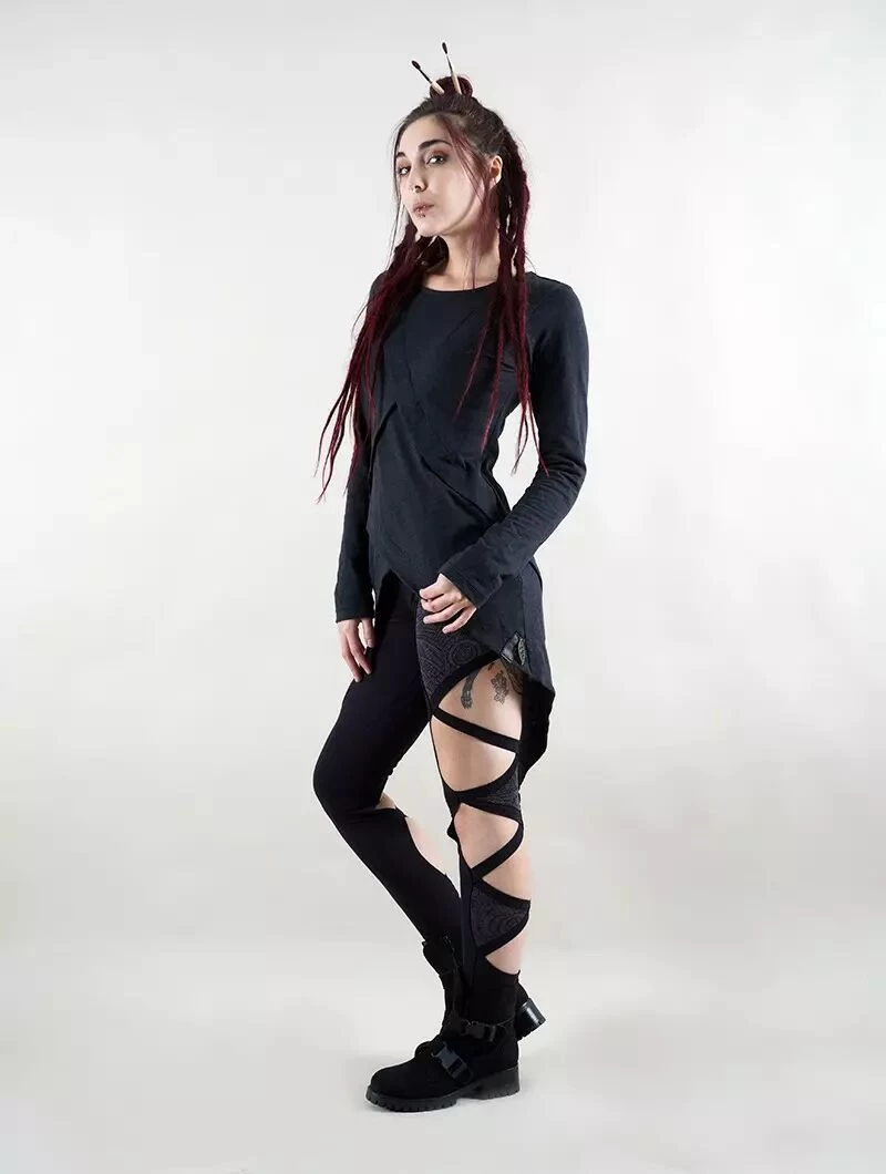 Top Asymétrique Manche Longue "Pisac", Noir 1 Top Asymétrique Manche Longue "Pisac", Noir