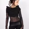 Top Manches Longues Avec Empiècements Transparents "Azmiyäa", Noir Bi-matière