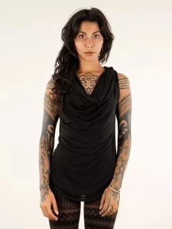 Top Sans Manches à Col Bénitier "Nephilim", Noir