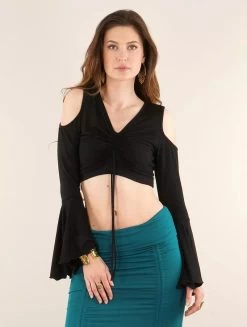 Top Dos Nu à Manches Longues évasées Et épaules Dénudées "Maena", Noir