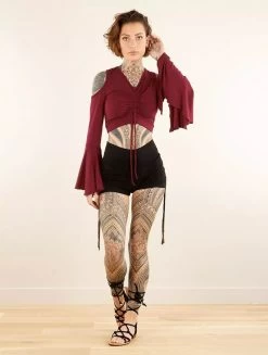 Top Dos Nu à Manches Longues évasées Et épaules Dénudées "Maena", Rouge Foncé -Magasin De Vêtements Pour Femmes top dos nu a manches longues evasees et epaules denudees maena rouge fonce p image 347753 grande