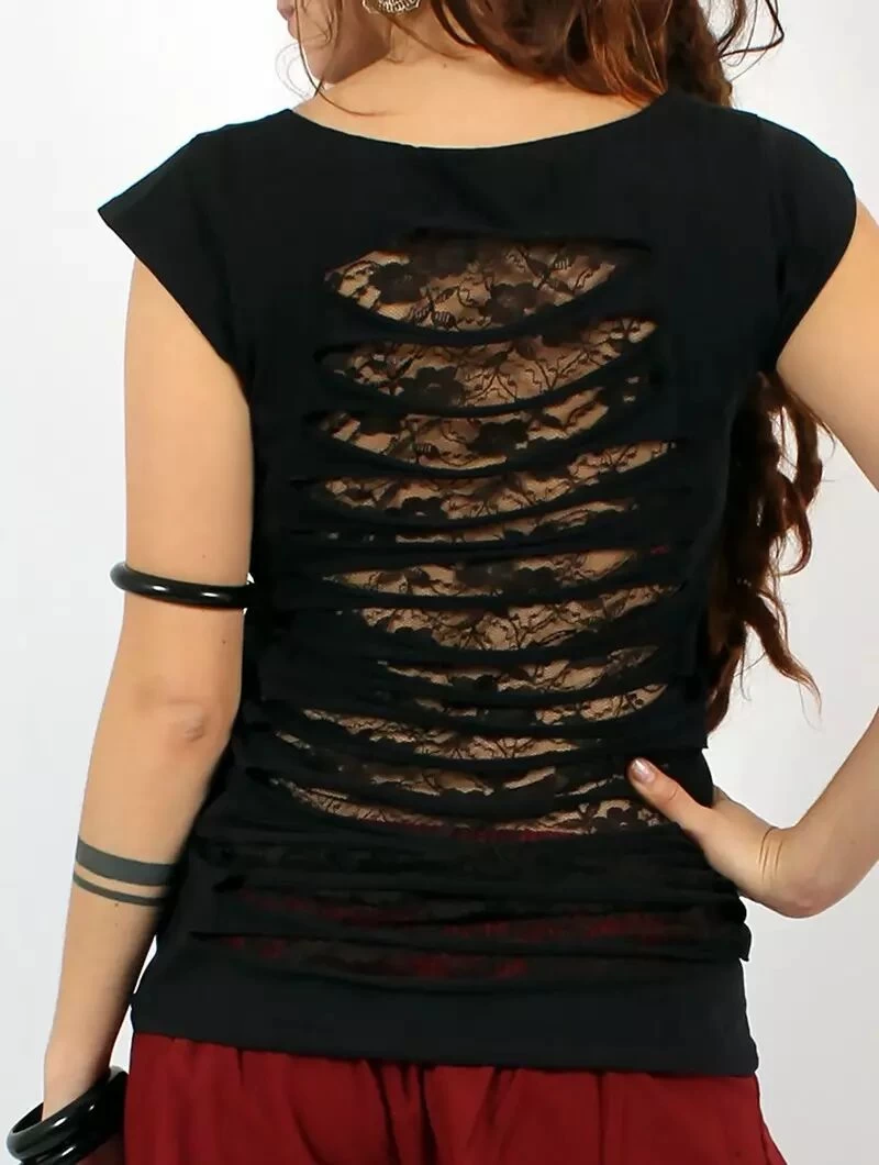 Top Manche Courte Avec Dos En Dentelle "Enlit", Noir 5 Top Manche Courte Avec Dos En Dentelle "Enlit", Noir – Image 5