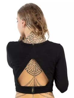 Crop Top à Manches Longues Et Dos Nu "Tacoma", Noir -Magasin De Vêtements Pour Femmes top fr 5 p image 329154 grande