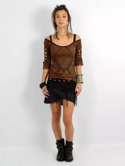 Top Imprimé à Manche 3/4 Et Dos Découpés Et Tressés "Sedna Africa", Caramel -Magasin De Vêtements Pour Femmes top imprime a manche 3 4 et dos decoupes et tresses sedna africa caramel p image 339459 grande