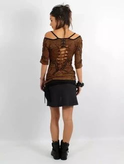 Top Imprimé à Manche 3/4 Et Dos Découpés Et Tressés "Sedna Africa", Caramel -Magasin De Vêtements Pour Femmes top imprime a manche 3 4 et dos decoupes et tresses sedna africa caramel p image 339460 grande