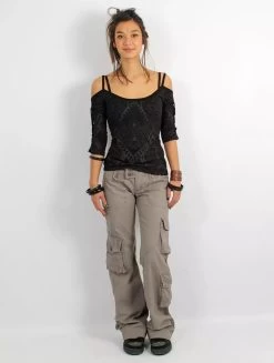 Top Imprimé à Manche 3/4 Et Dos Découpés Et Tressés "Sedna Africa", Noir -Magasin De Vêtements Pour Femmes top imprime a manche 3 4 et dos decoupes et tresses sedna africa noir p image 341866 grande