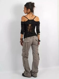 Top Imprimé à Manche 3/4 Et Dos Découpés Et Tressés "Sedna Africa", Noir -Magasin De Vêtements Pour Femmes top imprime a manche 3 4 et dos decoupes et tresses sedna africa noir p image 341867 grande