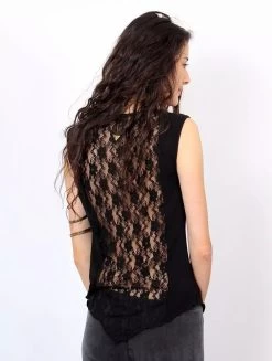 Top Col Bénitier Et Dos En Dentelle "Kayona", Noir