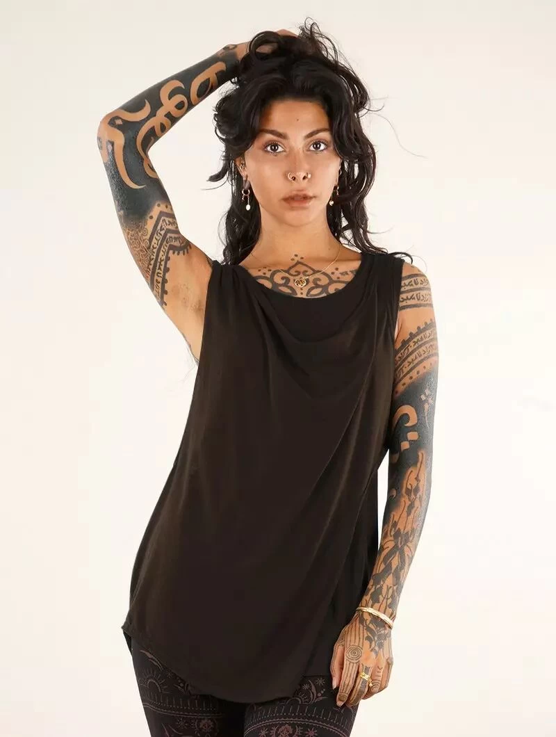 Top Loose Sans Manches "Leigha", Marron Foncé 2 Top Loose Sans Manches "Leigha", Marron Foncé – Image 2