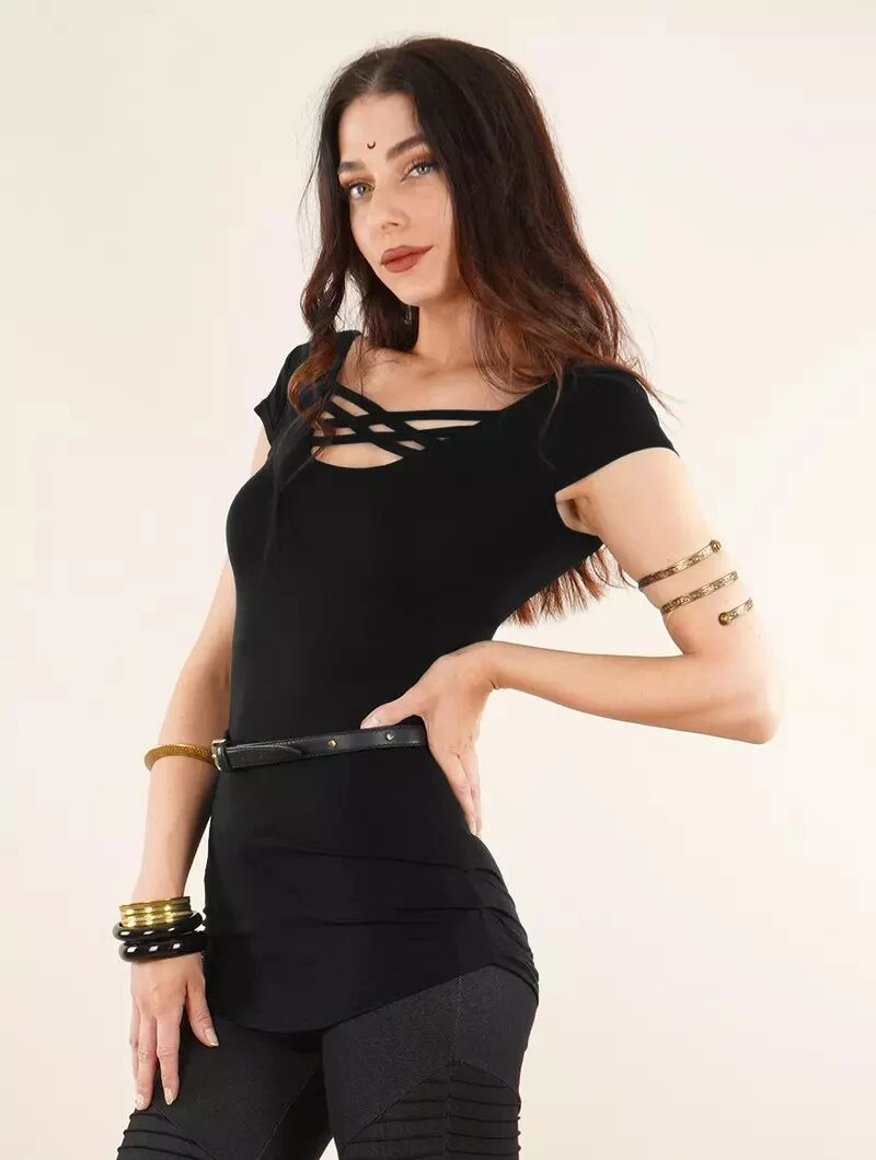 Top Réversible Manches Courtes "Layläa", Noir 1 Top Réversible Manches Courtes "Layläa", Noir