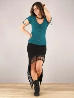 Top Manches Courtes "Tsukino", Bleu Pétrole -Magasin De Vêtements Pour Femmes top manches courtes tsukino bleu petrole p image 339677 grande