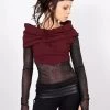 Top Manches Longues Avec Empiècements Transparents "Azmiyäa", Bordeaux