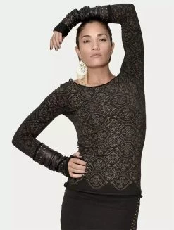 Top Manches Longues Imprimé "Drag", Noir