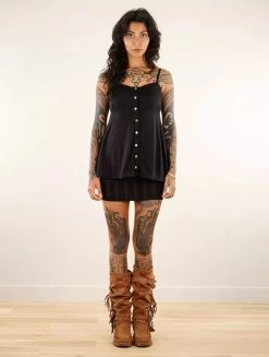 Top Péplum Boutonné à Bretelles "Nixie", Noir -Magasin De Vêtements Pour Femmes top peplum boutonne a bretelles nixie noir p image 342364 grande