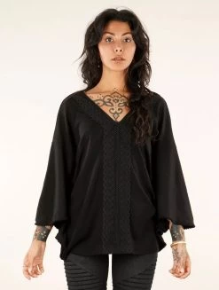 Top Poncho Réversible à Manches 3/4 "Nükäa", Noir