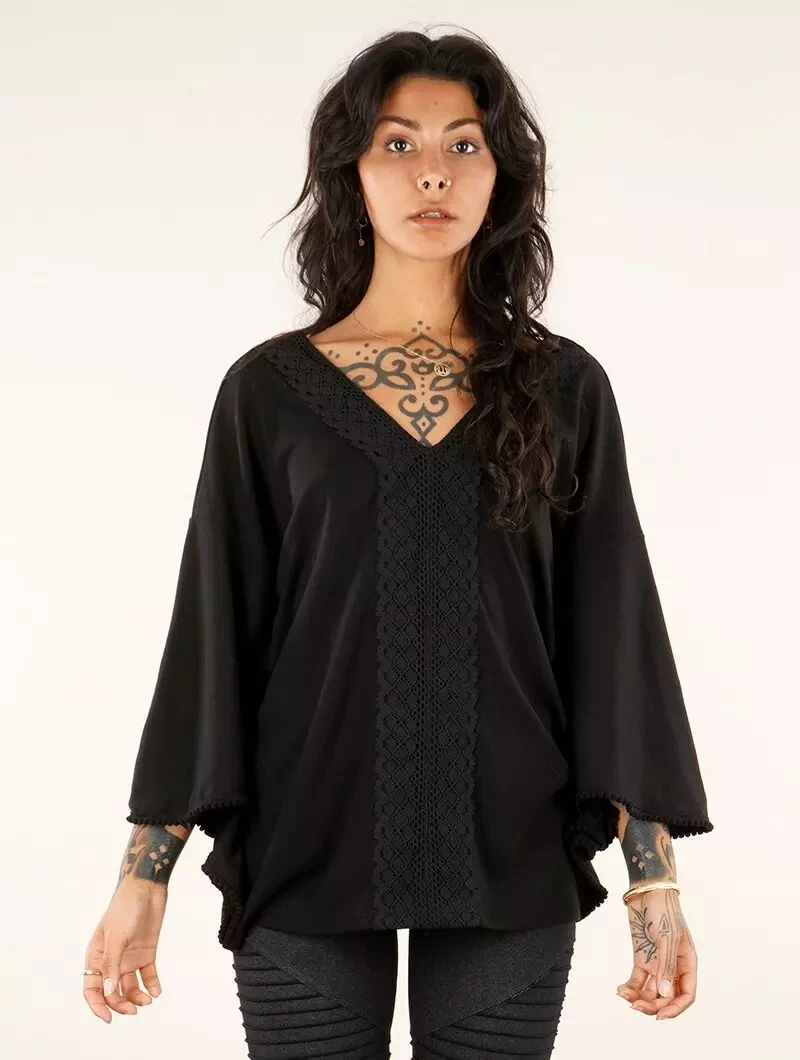 Top Poncho Réversible à Manches 3/4 "Nükäa", Noir 1 Top Poncho Réversible à Manches 3/4 "Nükäa", Noir