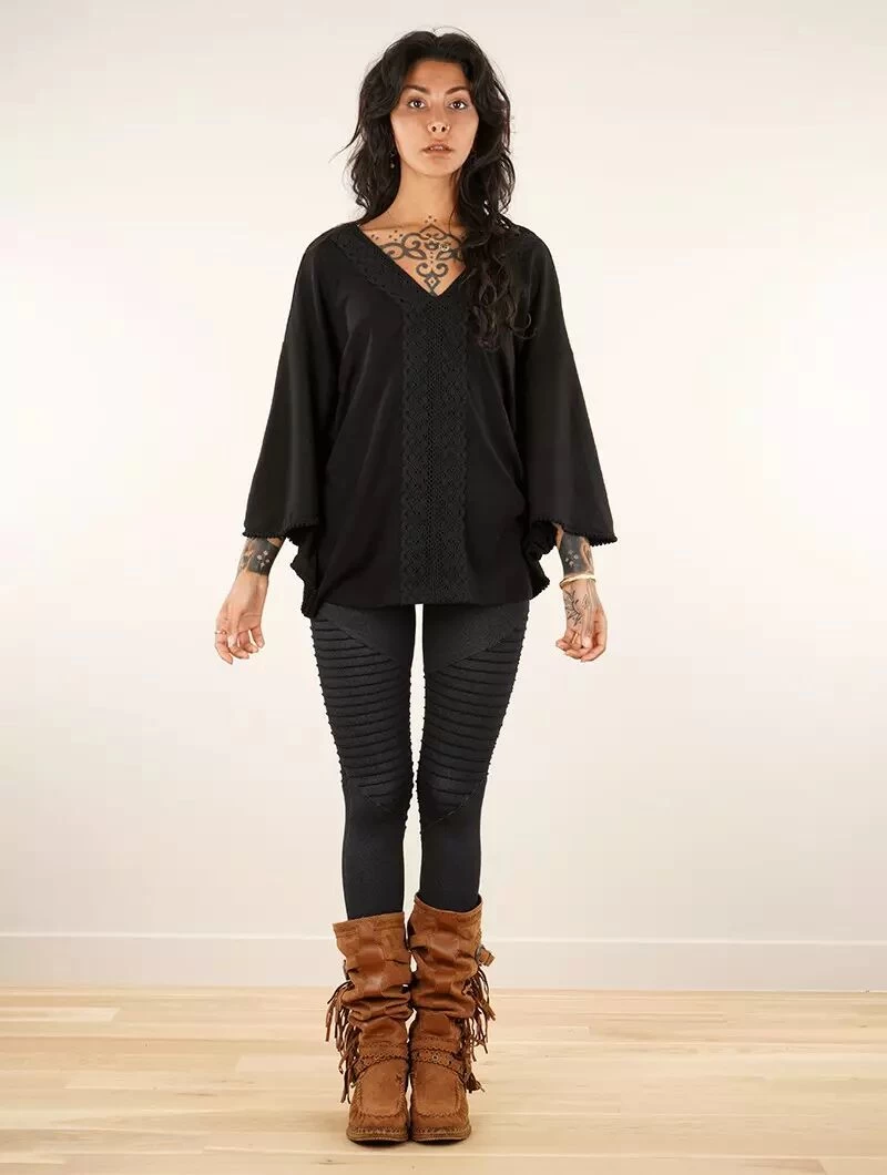 Top Poncho Réversible à Manches 3/4 "Nükäa", Noir 3 Top Poncho Réversible à Manches 3/4 "Nükäa", Noir – Image 3