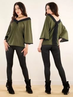Top Poncho Réversible à Manches 3/4 "Nükäa", Vert Kaki -Magasin De Vêtements Pour Femmes top poncho a manches 3 4 nukaa vert kaki p image 348566 grande
