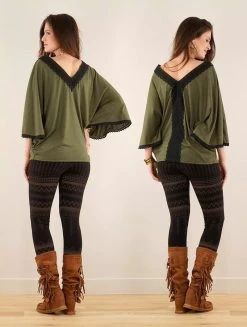 Top Poncho Réversible à Manches 3/4 "Nükäa", Vert Kaki -Magasin De Vêtements Pour Femmes top poncho reversible a manches 3 4 nukaa vert kaki p image 348703 grande