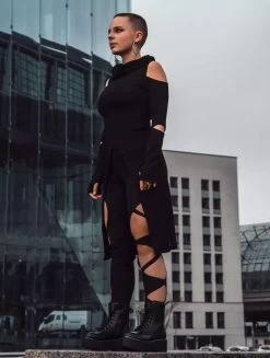 Top Tunique Manche Longue "Eris", Noir