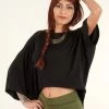 Crop Top à Manches Chauve-souris "Daedra", Noir