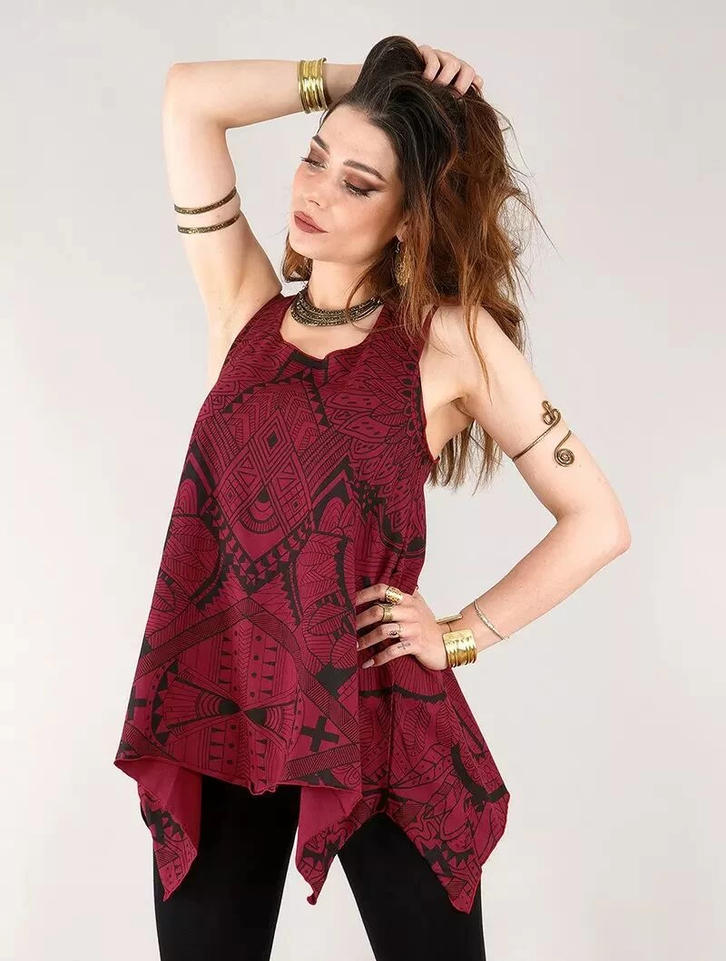 Tunique évasée Imprimée "Luinil Africa", Bordeaux 1 Tunique évasée Imprimée "Luinil Africa", Bordeaux