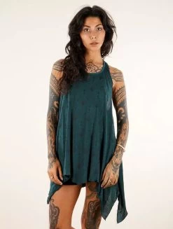 Tunique évasée Imprimée "Luinil Peafowl", Bleu Pétrole