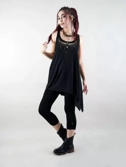 Tunique Sans Manches Nouée Et Imprimée "Sitaara", Noir Et Or